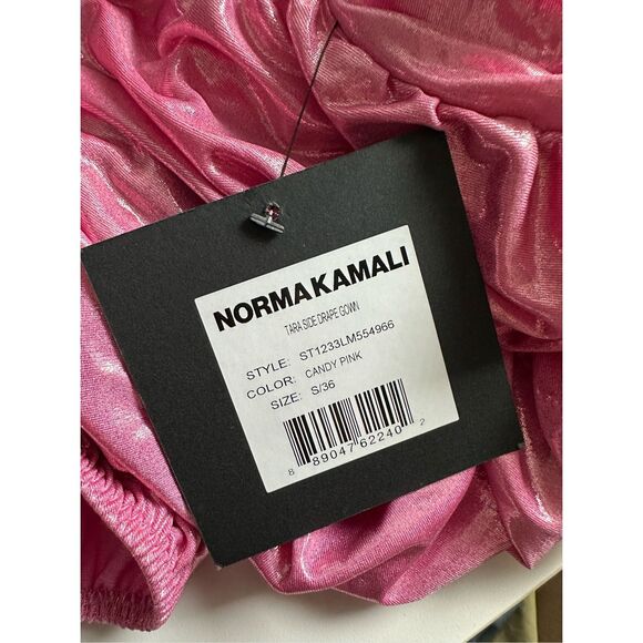 NWT Norma Kamali Shirred V-neck Asymmetric Tara Side Drape Gown Candy Pink Small - Picture 13 of 14